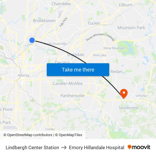 Lindbergh Center Station to Emory Hillandale Hospital map