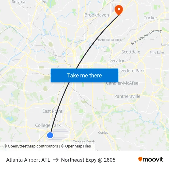 Atlanta Airport ATL to Northeast Expy @ 2805 map