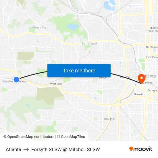 Atlanta to Forsyth St SW @ Mitchell St SW map