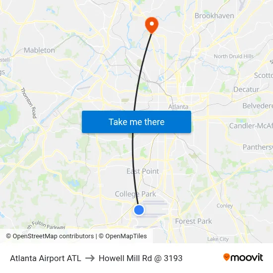 Atlanta Airport ATL to Howell Mill Rd @ 3193 map