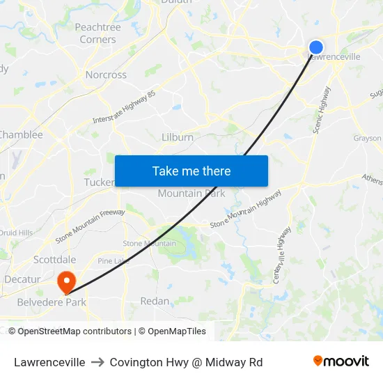 Lawrenceville to Covington Hwy @ Midway Rd map