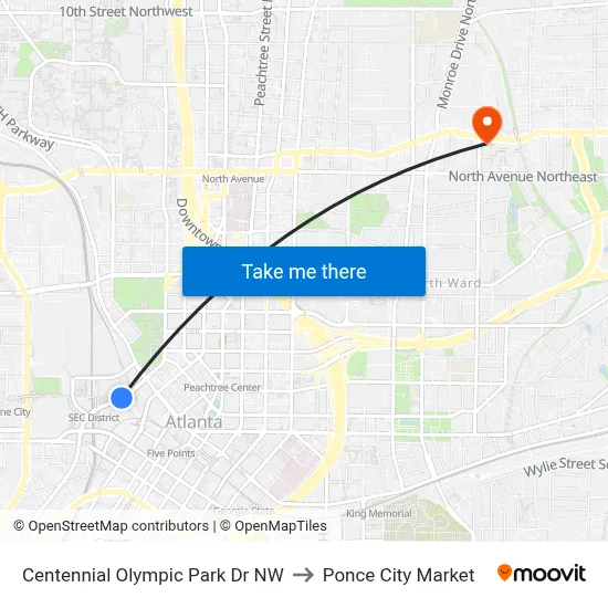 Centennial Olympic Park Dr NW to Ponce City Market map