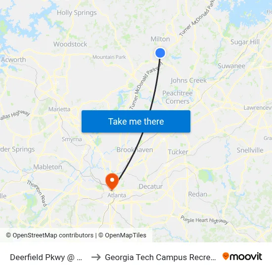 Deerfield Pkwy @ Morris Rd to Georgia Tech Campus Recreation Center map