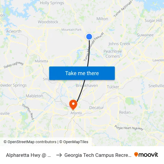 Alpharetta Hwy @ Mansell Pl to Georgia Tech Campus Recreation Center map