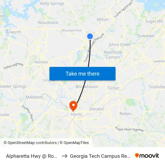 Alpharetta Hwy @ Rosemont Pkwy to Georgia Tech Campus Recreation Center map