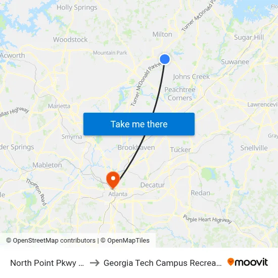 North Point Pkwy @ 4000 to Georgia Tech Campus Recreation Center map