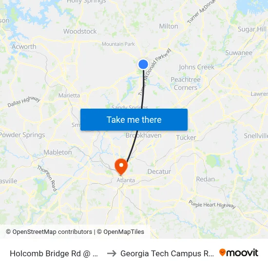 Holcomb Bridge Rd @ Grimes Bridge Rd to Georgia Tech Campus Recreation Center map