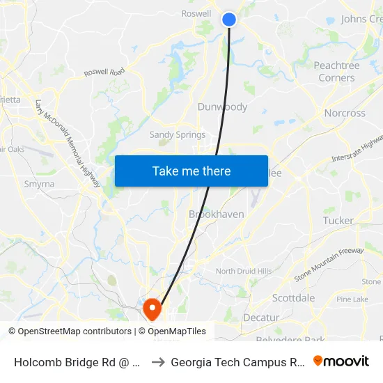 Holcomb Bridge Rd @ Old Dogwood Rd to Georgia Tech Campus Recreation Center map