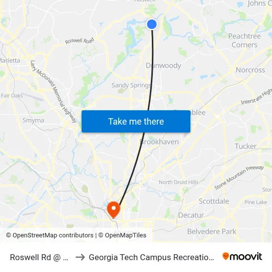 Roswell Rd @ 8775 to Georgia Tech Campus Recreation Center map