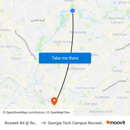 Roswell Rd @ Roberts Dr to Georgia Tech Campus Recreation Center map