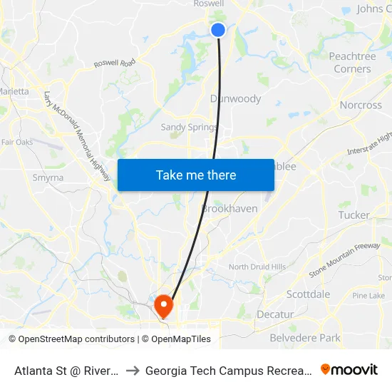 Atlanta St @ Riverside Rd to Georgia Tech Campus Recreation Center map