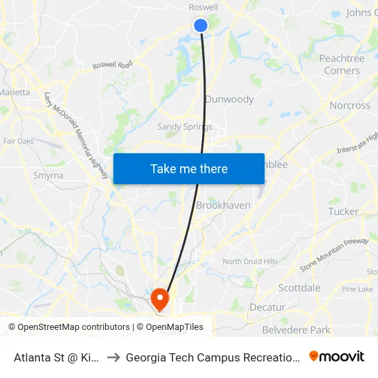 Atlanta St @ King St to Georgia Tech Campus Recreation Center map