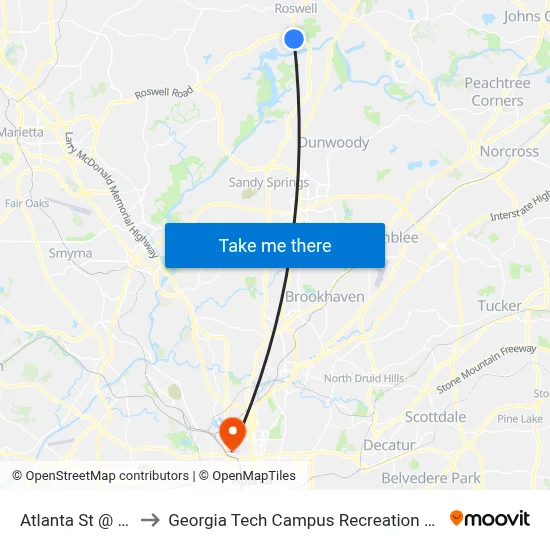 Atlanta St @ 426 to Georgia Tech Campus Recreation Center map