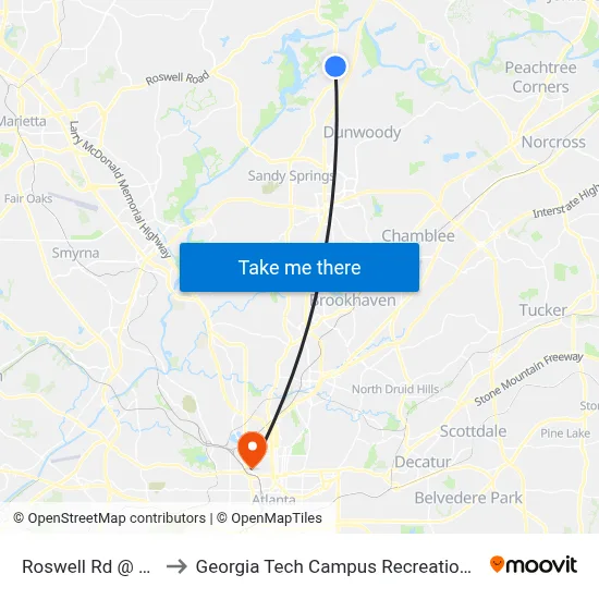 Roswell Rd @ 8450 to Georgia Tech Campus Recreation Center map
