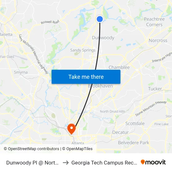 Dunwoody Pl @ Northridge Pkwy to Georgia Tech Campus Recreation Center map