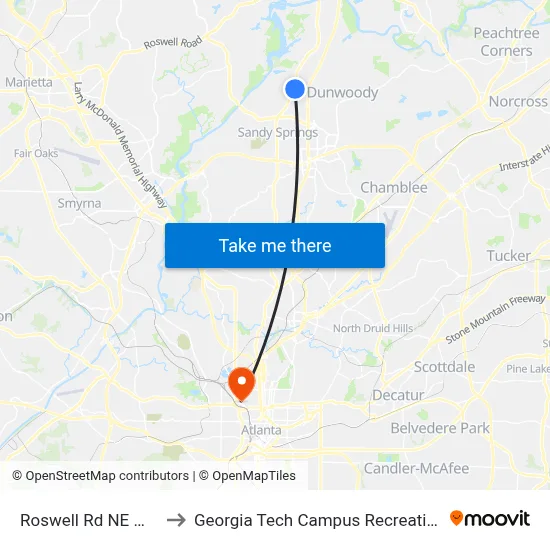 Roswell Rd NE @ 7256 to Georgia Tech Campus Recreation Center map