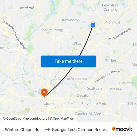 Winters Chapel Rd @ 4920 to Georgia Tech Campus Recreation Center map