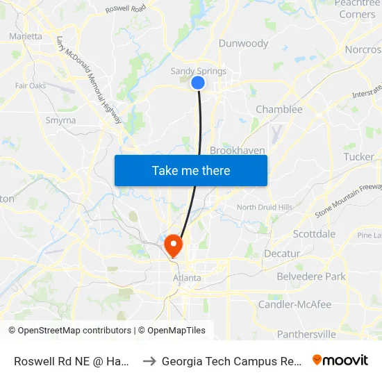 Roswell Rd NE @ Hammond Dr NE to Georgia Tech Campus Recreation Center map