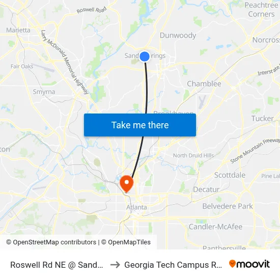 Roswell Rd NE @ Sandy Springs Cir NE to Georgia Tech Campus Recreation Center map