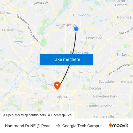 Hammond Dr NE @ Peachtree Dunwoody Rd to Georgia Tech Campus Recreation Center map