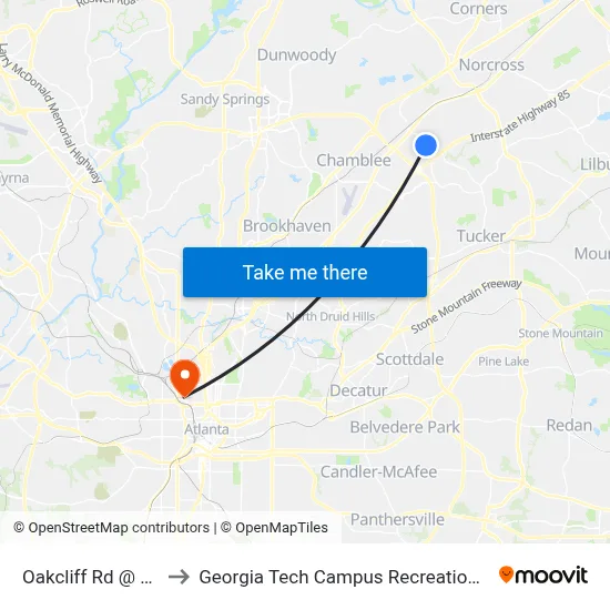 Oakcliff Rd @ 3417 to Georgia Tech Campus Recreation Center map