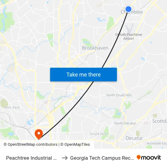 Peachtree Industrial Blvd @ Ivy Ln to Georgia Tech Campus Recreation Center map