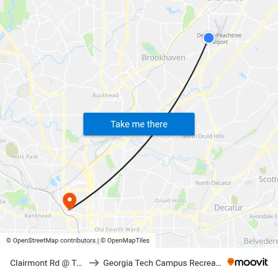 Clairmont Rd @ Tobey Rd to Georgia Tech Campus Recreation Center map
