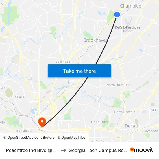 Peachtree Ind Blvd @ Johnson Ferry to Georgia Tech Campus Recreation Center map