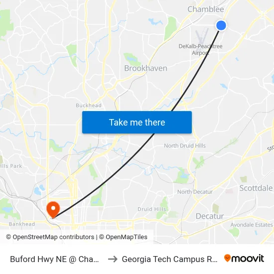 Buford Hwy NE @ Chamblee Tucker Rd to Georgia Tech Campus Recreation Center map