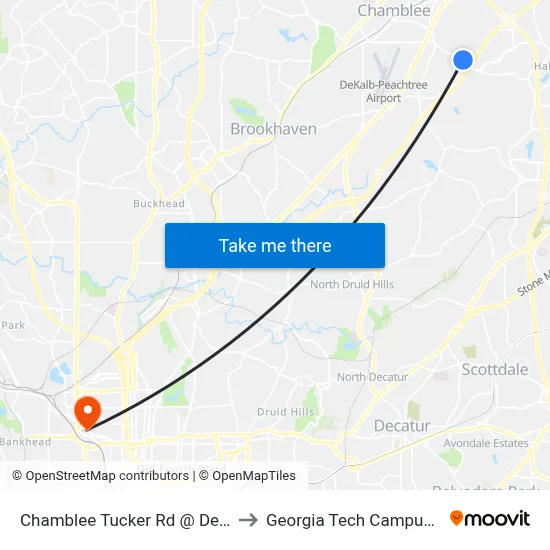 Chamblee Tucker Rd @ Dekalb Technology Pkwy to Georgia Tech Campus Recreation Center map