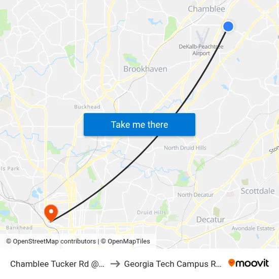 Chamblee Tucker Rd @ Shallowford Rd to Georgia Tech Campus Recreation Center map