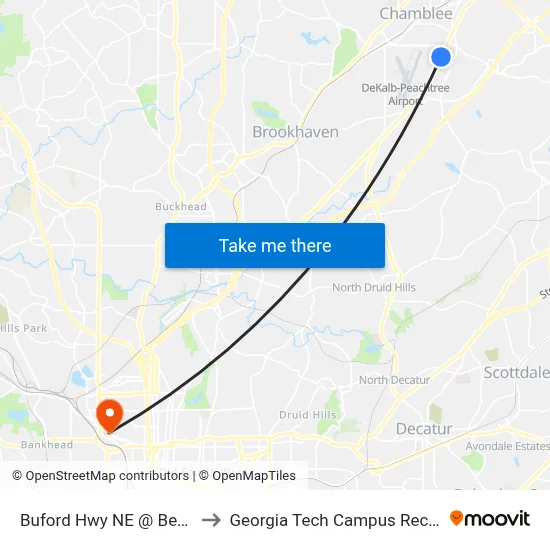 Buford Hwy NE @ Beverly Hills Dr to Georgia Tech Campus Recreation Center map
