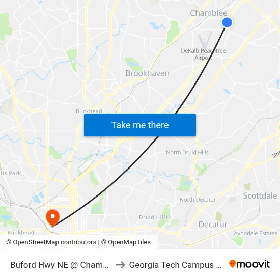 Buford Hwy NE @ Chamblee Dunwoody Rd to Georgia Tech Campus Recreation Center map