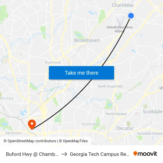Buford Hwy @ Chamblee Tucker Rd to Georgia Tech Campus Recreation Center map