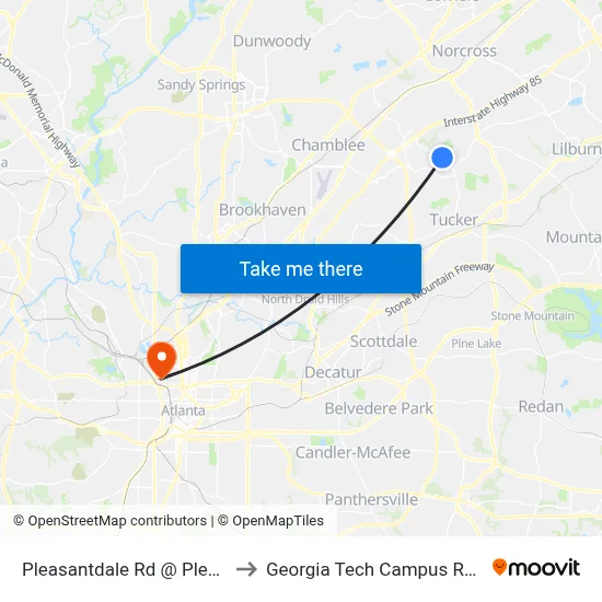 Pleasantdale Rd @ Pleasantdale Pkwy to Georgia Tech Campus Recreation Center map
