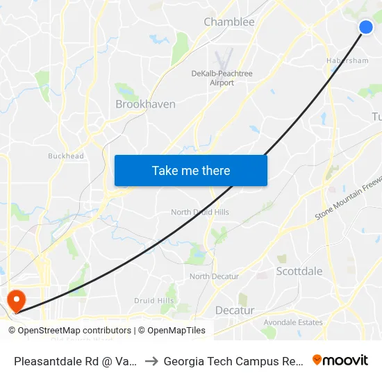Pleasantdale Rd @ Valley Bluff Way to Georgia Tech Campus Recreation Center map