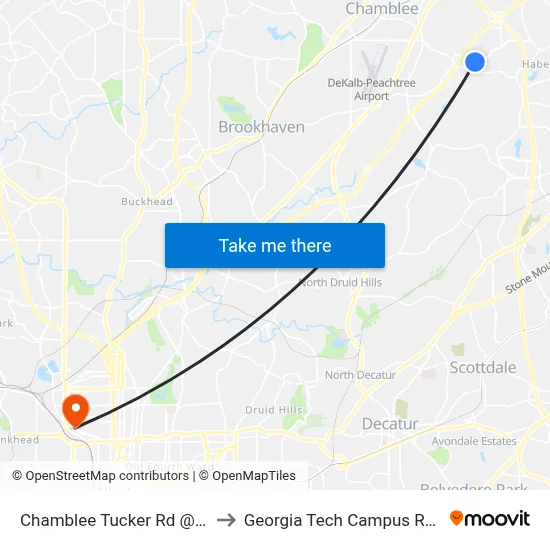 Chamblee Tucker Rd @ Stantondale Dr to Georgia Tech Campus Recreation Center map