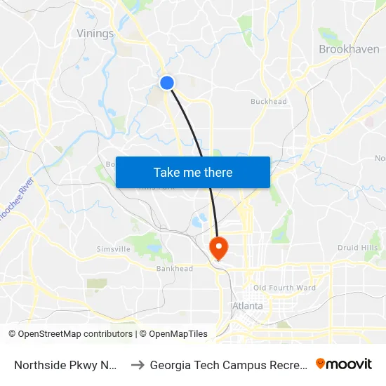 Northside Pkwy NW @ 3330 to Georgia Tech Campus Recreation Center map