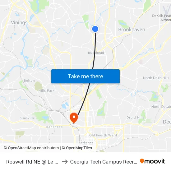 Roswell Rd NE @ Le Brun Rd NE to Georgia Tech Campus Recreation Center map