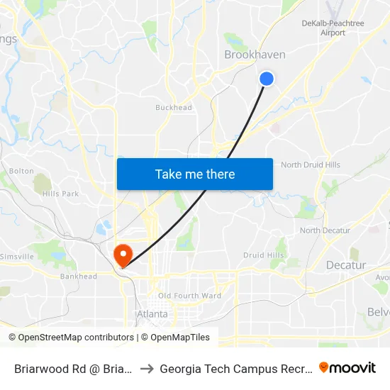 Briarwood Rd @ Briarwood Hills to Georgia Tech Campus Recreation Center map
