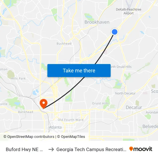 Buford Hwy NE @ 3649 to Georgia Tech Campus Recreation Center map