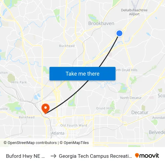 Buford Hwy NE @ 3658 to Georgia Tech Campus Recreation Center map