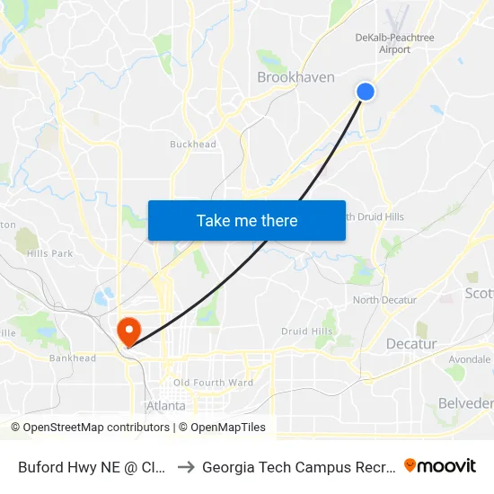 Buford Hwy NE @ Clairmont Ter to Georgia Tech Campus Recreation Center map