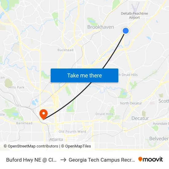 Buford Hwy NE @ Clairmont Rd to Georgia Tech Campus Recreation Center map