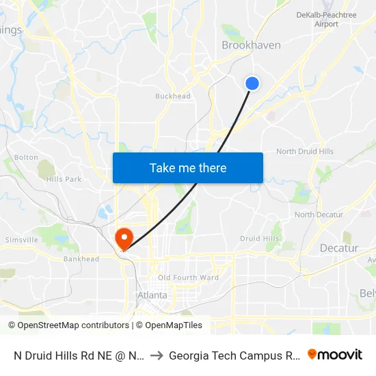 N Druid Hills Rd NE @ N Cliff Valley Way to Georgia Tech Campus Recreation Center map