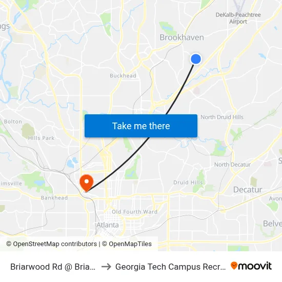 Briarwood Rd @ Briarwood Way to Georgia Tech Campus Recreation Center map