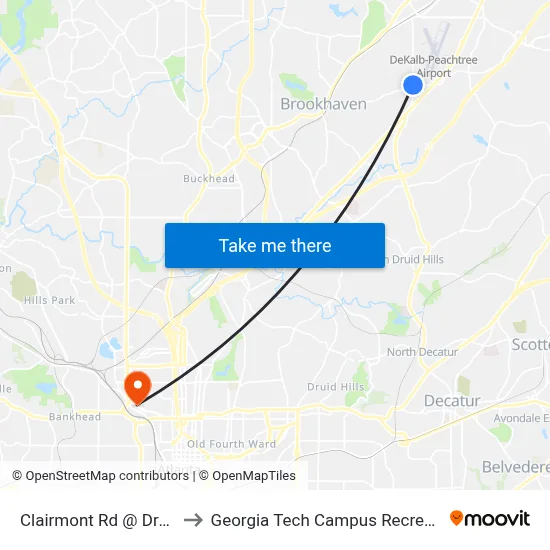 Clairmont Rd @ Dresden Dr to Georgia Tech Campus Recreation Center map