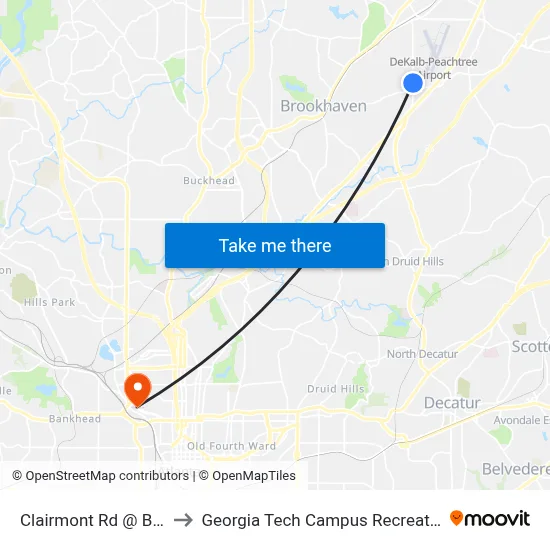 Clairmont Rd @ Bragg St to Georgia Tech Campus Recreation Center map
