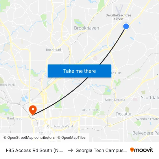 I-85 Access Rd South (N.E. Expy) @ Plaster Rd to Georgia Tech Campus Recreation Center map