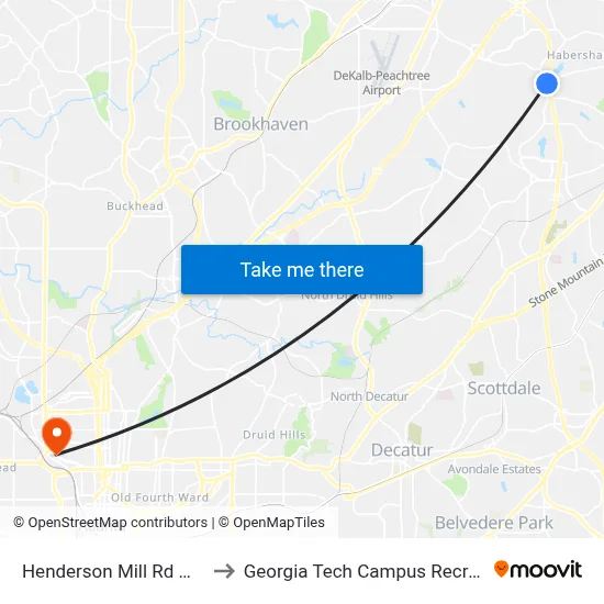 Henderson Mill Rd @ Evans Rd to Georgia Tech Campus Recreation Center map